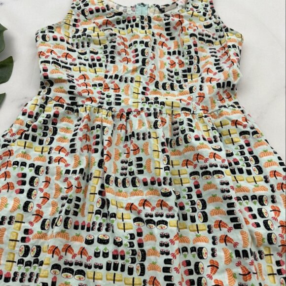 Retrolicious Sushi Roll Print Dres Size S Blue Orange Fit Flare Pockets Retro - Picture 2 of 4